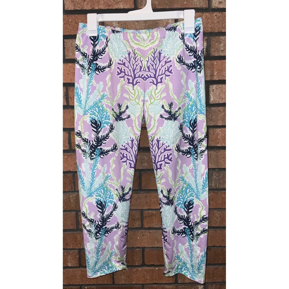 Lolly Wolly Doodle Girls Purple Coral Print Cropped Leggings Size Large